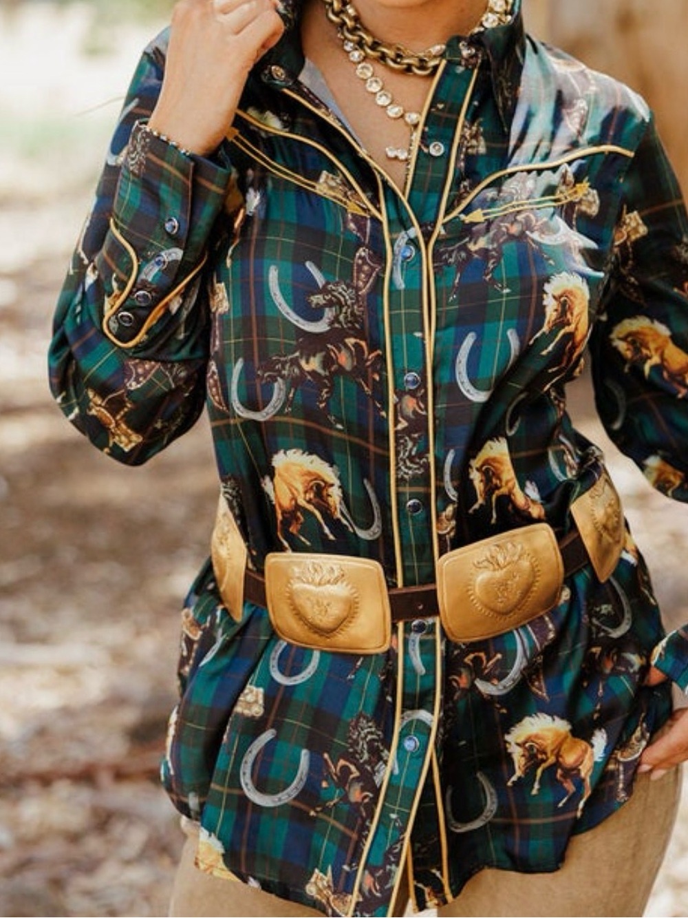 The Lucky Plaid Pony Buck Rodeo Quincy Top